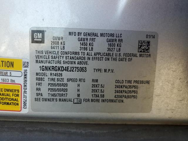 Photo 14 from auction – 2014 CHEVROLET TRAVERSE L with VIN 1GNKRGKD4EJ275063