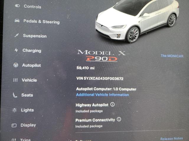 Photo 9 from auction – 2016 TESLA MODEL X with VIN 5YJXCAE43GF003672