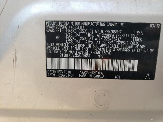 Photo 14 from auction – 2012 TOYOTA RAV4 with VIN 2T3BF4DVXCW205667