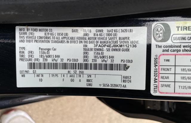 Photo 10 from auction – 2019 FORD FIESTA SE with VIN 3FADP4EJ8KM112136