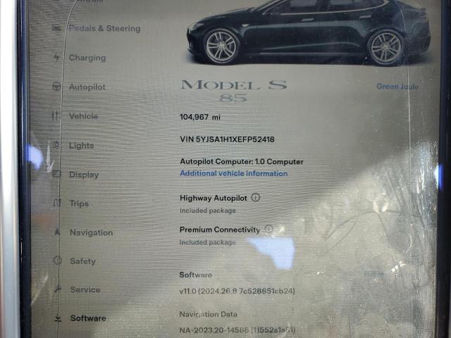 Photo 9 from auction – 2014 TESLA MODEL S with VIN 5YJSA1H1XEFP52418