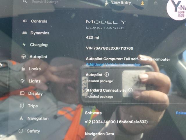 Photo 9 from auction – 2024 TESLA MODEL Y with VIN 7SAYGDEDXRF110766
