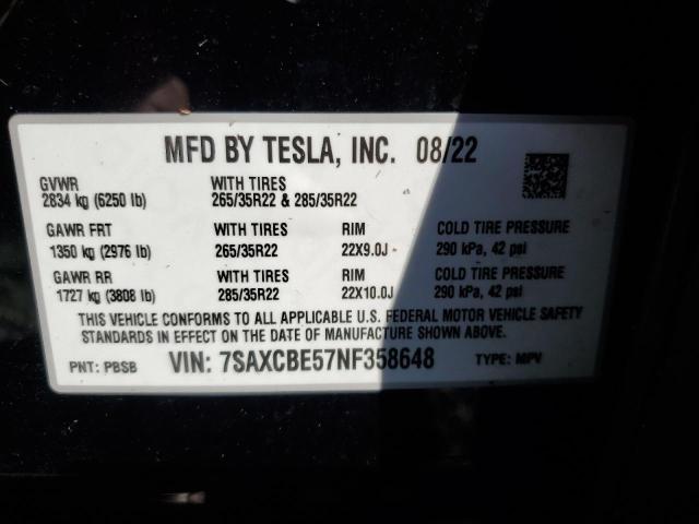 Photo 14 from auction – 2022 TESLA MODEL X with VIN 7SAXCBE57NF358648