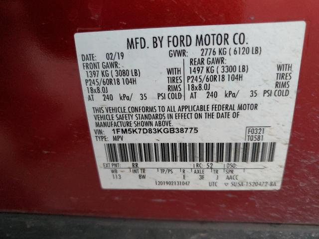 Zdjęcie 14 z aukcji – 2019 FORD EXPLORER X z VIN 1FM5K7D83KGB38775