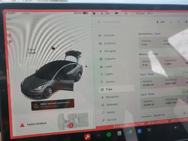 Photo 9 from auction – 2020 TESLA MODEL 3 with VIN 5YJ3E1EB1LF801198