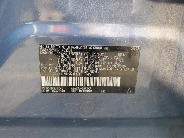 Photo 14 from auction – 2012 TOYOTA RAV4 with VIN 2T3BF4DVXCW214174