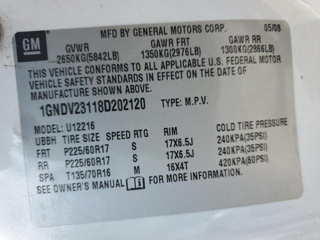 Photo 14 from auction – 2008 CHEVROLET UPLANDER L with VIN 1GNDV23118D202120
