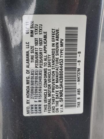 Photo 14 from auction – 2011 HONDA ODYSSEY EX with VIN 5FNRL5H43BB044453