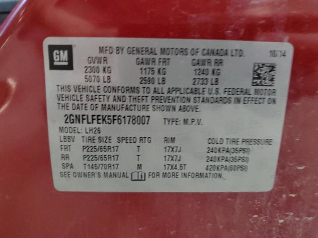 Photo 14 from auction – 2015 CHEVROLET EQUINOX LT with VIN 2GNFLFEK5F6178007