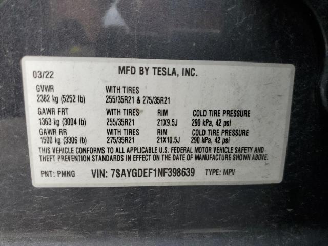 Photo 14 from auction – 2022 TESLA MODEL Y with VIN 7SAYGDEF1NF398639
