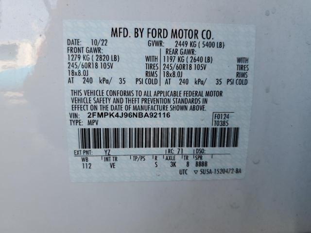 Photo 14 from auction – 2022 FORD EDGE SEL with VIN 2FMPK4J96NBA92116