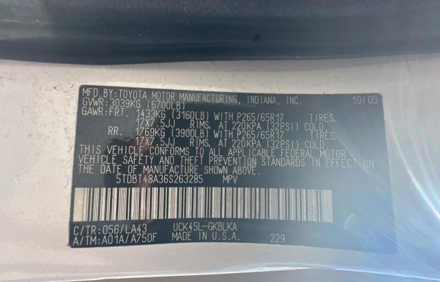 Photo 10 from auction – 2006 TOYOTA SEQUOIA LI with VIN 5TDBT48A36S263285