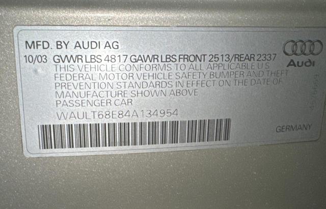 Photo 10 from auction – 2004 AUDI A4 3.0 QUA with VIN WAULT68E84A134954