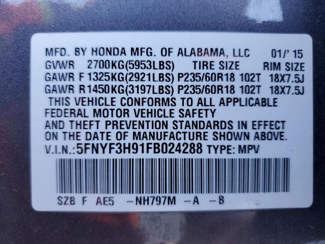 Photo 14 from auction – 2015 HONDA PILOT TOUR with VIN 5FNYF3H91FB024288