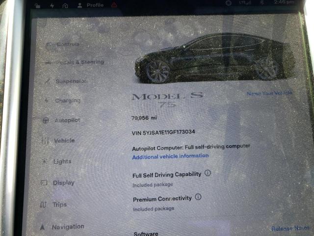 Photo 9 from auction – 2016 TESLA MODEL S with VIN 5YJSA1E11GF173034