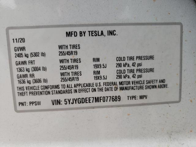 Photo 14 from auction – 2021 TESLA MODEL Y with VIN 5YJYGDEE7MF077689