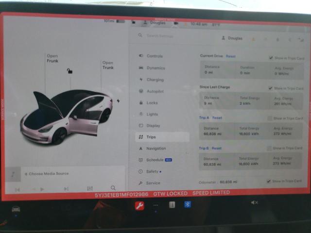 Photo 9 from auction – 2021 TESLA MODEL 3 with VIN 5YJ3E1EB1MF012986
