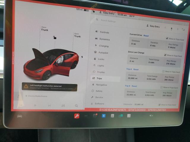 Photo 9 from auction – 2022 TESLA MODEL 3 with VIN 5YJ3E1EA2NF121871