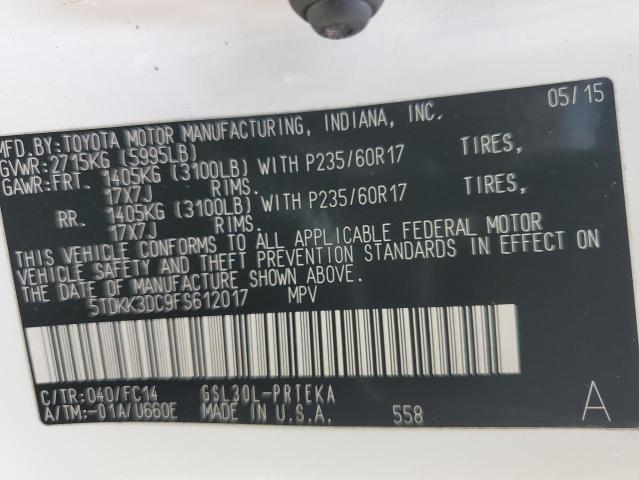 Photo 14 from auction – 2015 TOYOTA SIENNA LE with VIN 5TDKK3DC9FS612017