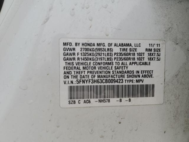 Photo 14 from auction – 2012 HONDA PILOT EXL with VIN 5FNYF3H63CB009423