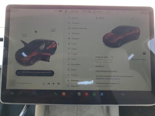 Photo 9 from auction – 2022 TESLA MODEL Y with VIN 7SAYGDEE2NF551309