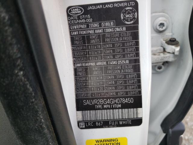 Photo 14 from auction – 2016 LAND ROVER RANGE ROVE with VIN SALVR2BG4GH078450
