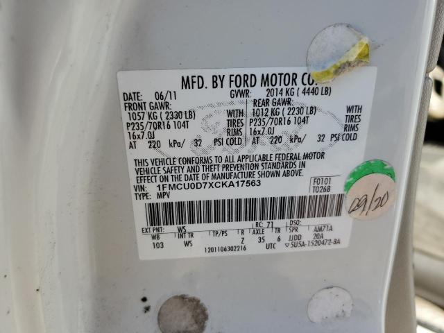 Photo 14 from auction – 2012 FORD ESCAPE XLT with VIN 1FMCU0D7XCKA17563