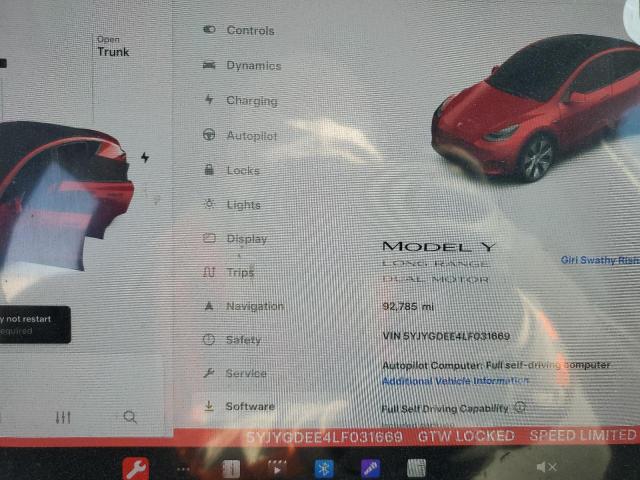 Photo 9 from auction – 2020 TESLA MODEL Y with VIN 5YJYGDEE4LF031669