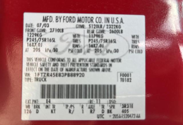 Photo 10 from auction – 2003 FORD RANGER SUP with VIN 1FTZR45E83PB88920