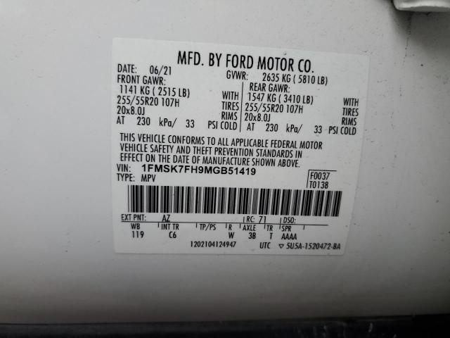 Photo 14 from auction – 2021 FORD EXPLORER L with VIN 1FMSK7FH9MGB51419