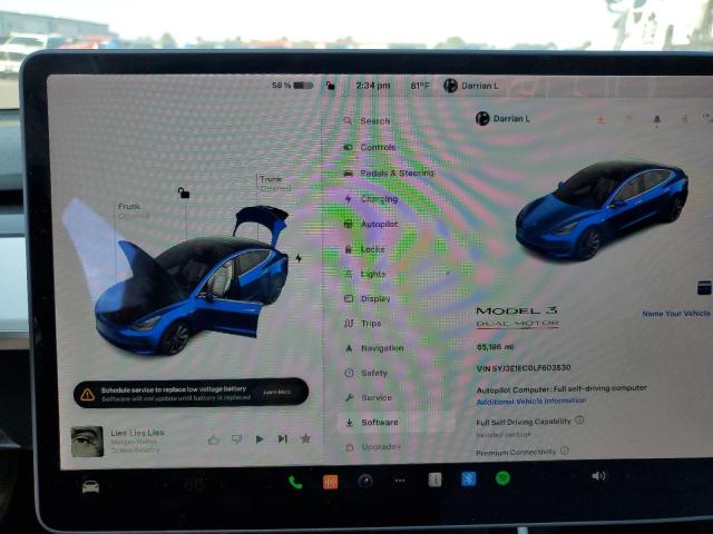 Photo 9 from auction – 2020 TESLA MODEL 3 with VIN 5YJ3E1EC0LF603530
