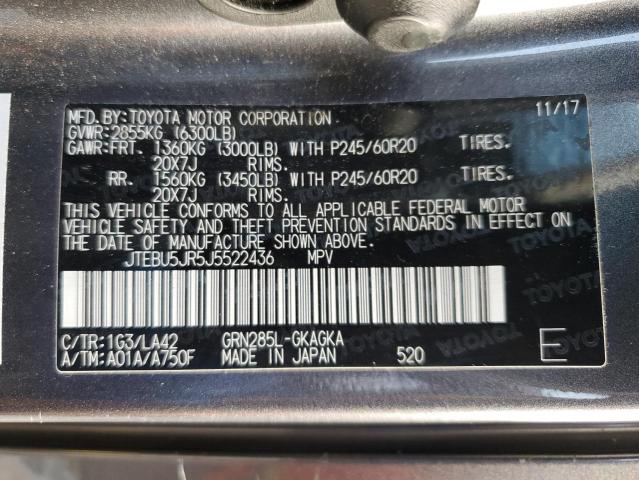 Photo 14 from auction – 2018 TOYOTA 4RUNNER SR with VIN JTEBU5JR5J5522436