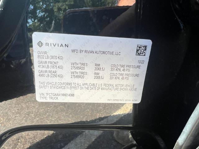 Photo 10 from auction – 2022 RIVIAN R1T ADVENT with VIN 7FCTGAAA1NN014368
