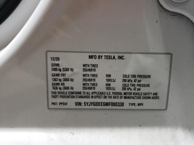 Foto 14 de la subasta – 2021 TESLA MODEL Y con VIN 5YJYGDEE6MF088330