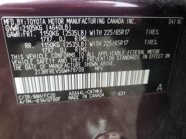 Photo 14 from auction – 2016 TOYOTA RAV4 XLE with VIN 2T3RFREV5GW478709