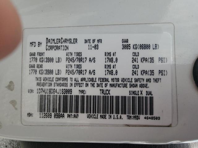Zdjęcie 10 z aukcji – 2004 DODGE RAM 1500 S z VIN 1D7HU18D64J183009