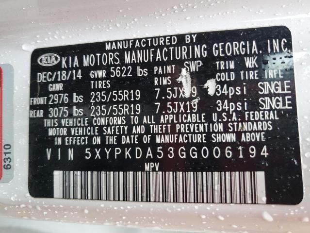 Photo 14 from auction – 2016 KIA SORENTO SX with VIN 5XYPKDA53GG006194