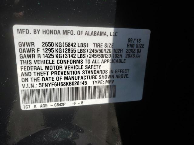 Photo 14 from auction – 2019 HONDA PILOT TOUR with VIN 5FNYF6H68KB028145