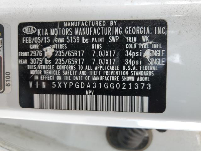 Photo 14 from auction – 2016 KIA SORENTO LX with VIN 5XYPGDA31GG021373