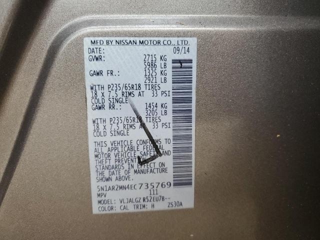 Photo 14 from auction – 2014 NISSAN PATHFINDER with VIN 5N1AR2MN4EC735769