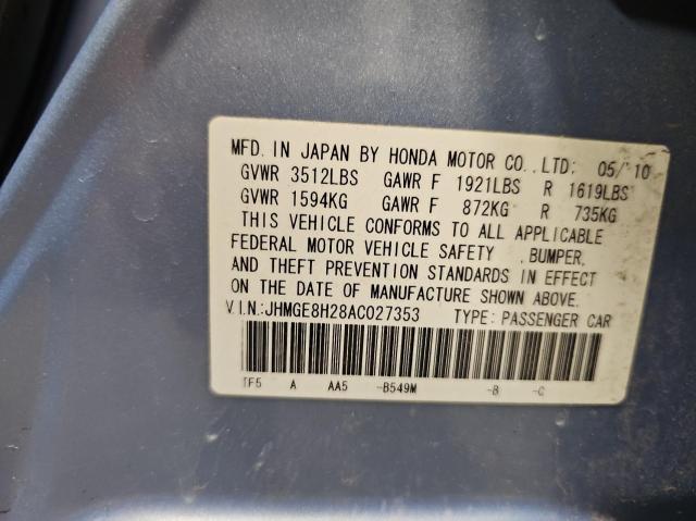 Photo 10 from auction – 2010 HONDA FIT with VIN JHMGE8H28AC027353