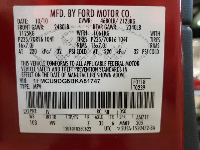 Photo 14 from auction – 2011 FORD ESCAPE XLT with VIN 1FMCU9DG6BKA81747