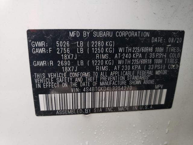 Photo 14 from auction – 2020 SUBARU OUTBACK ON with VIN 4S4BTGKD4L3254270