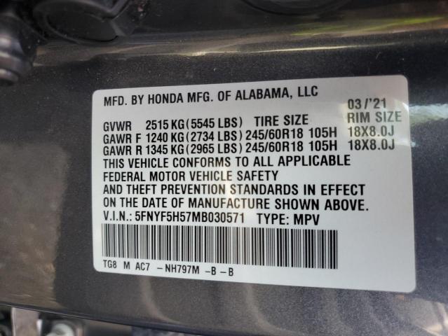 Photo 14 from auction – 2021 HONDA PILOT EXL with VIN 5FNYF5H57MB030571