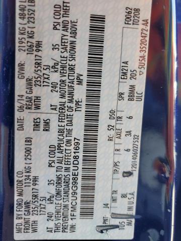 Photo 14 from auction – 2014 FORD ESCAPE SE with VIN 1FMCU9G98EUD81697