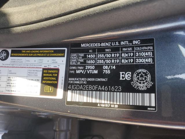 Photo 14 from auction – 2015 MERCEDES-BENZ ML 350 BLU with VIN 4JGDA2EB0FA461623