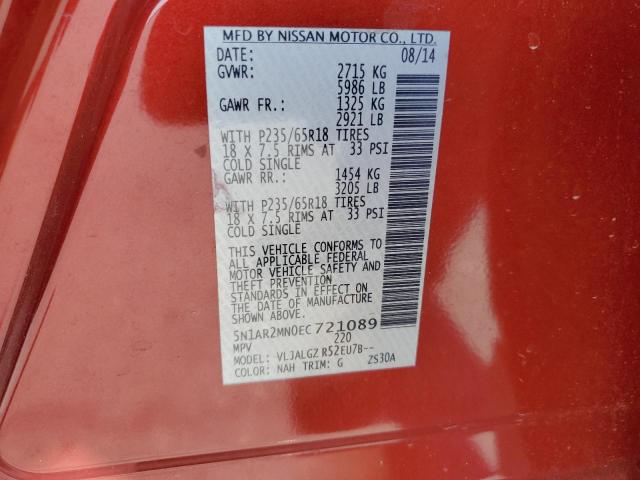 Photo 14 from auction – 2014 NISSAN PATHFINDER with VIN 5N1AR2MN0EC721089