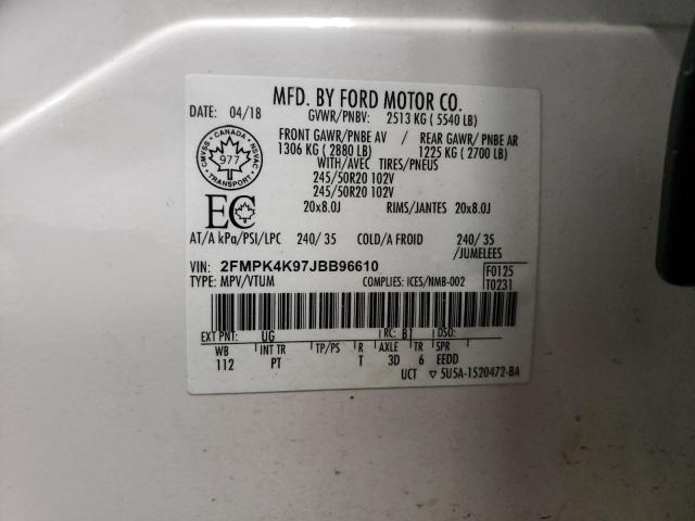 Photo 14 from auction – 2018 FORD EDGE TITAN with VIN 2FMPK4K97JBB96610