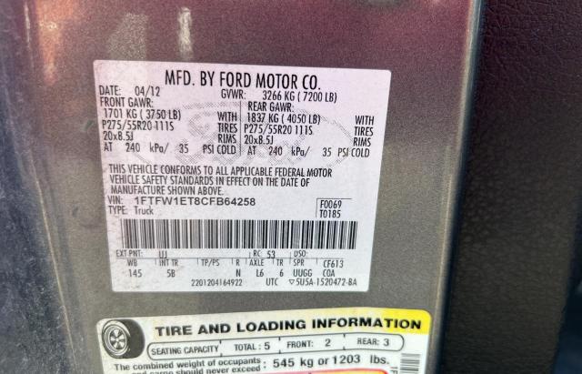 Photo 10 from auction – 2012 FORD F150 SUPER with VIN 1FTFW1ET8CFB64258