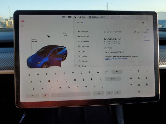 Photo 9 from auction – 2021 TESLA MODEL Y with VIN 5YJYGAEE4MF211489